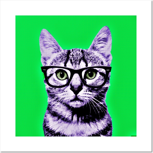 Pop Art Geek Cat in Green Background - Print / Home Decor / Wall Art / Poster / Gift / Birthday / Cat Lover Gift / Animal print Canvas Print Wall Art by luigitarini